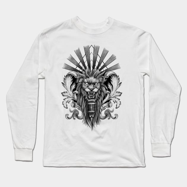 Lion Singing into Microphone with Baroque Leaves and Sunrays Long Sleeve T-Shirt by Tred85